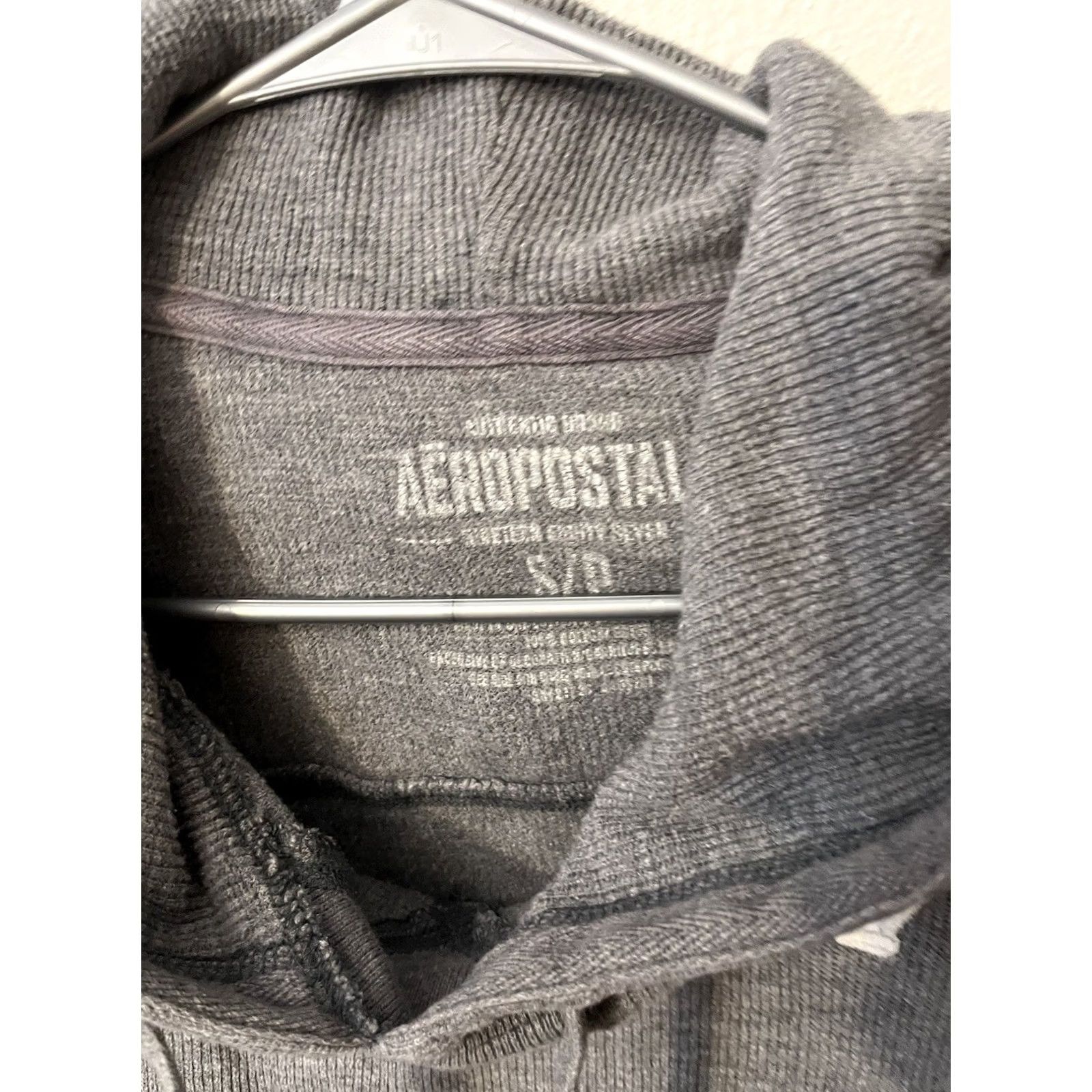 Aeropostale Aeropostale Thermal Waffle Knit Pullover Hoodie Size Small Dark Gray Solid Flaw Size US S / EU 44-46 / 1 - 2 Thumbnail