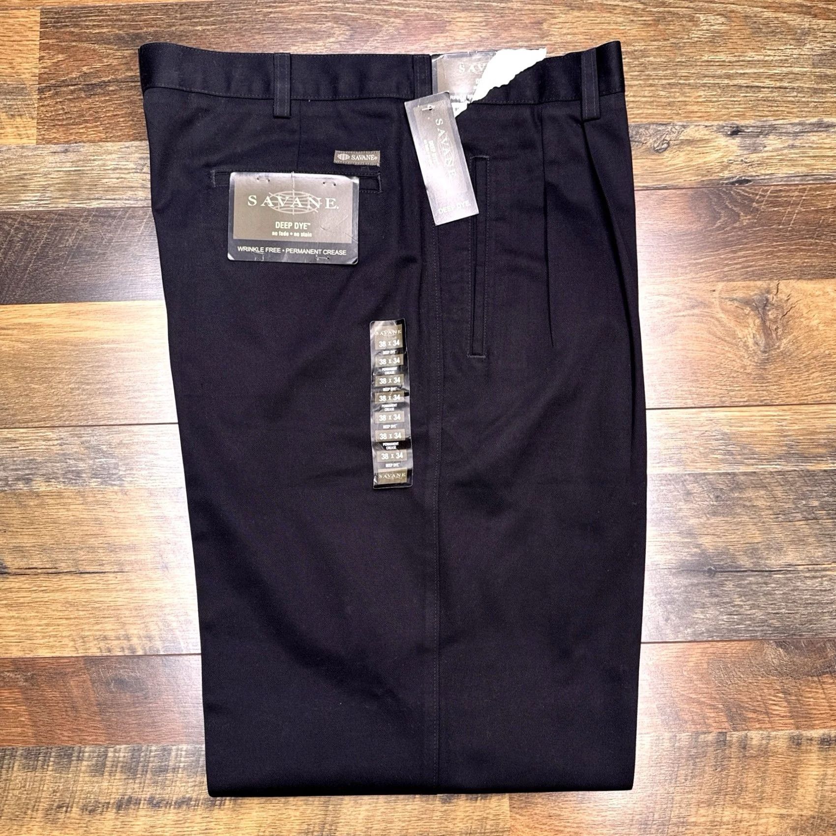 Savane Savane Pants Mens 38x34 Black Wrinkle Free Permanent Crease Deep Dye New Size US 38 / EU 54 - 2 Thumbnail