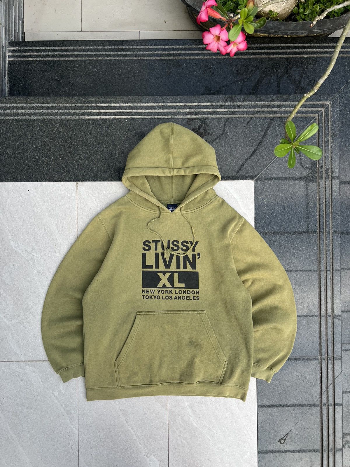 🌵 00S STUSSY BIG LOGO VINTAGE Y2K OVERSIZED FADED HOODIE
