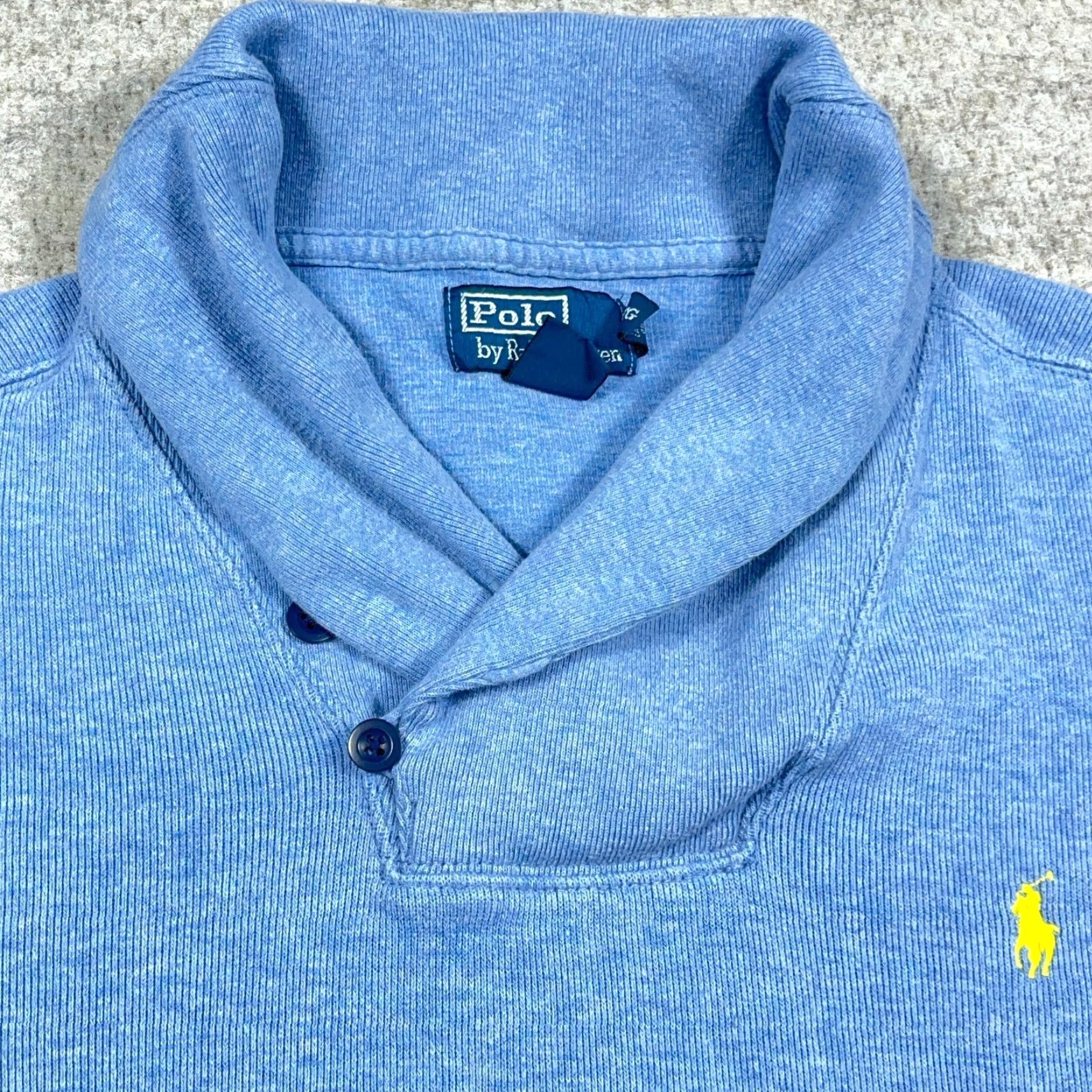 Polo Ralph Lauren VINTAGE Polo Ralph Lauren Sweater Men XL Blue Shawl Neck Sweatshirt Pullover Yellow VTG Size US XL / EU 56 / 4 - 7 Thumbnail