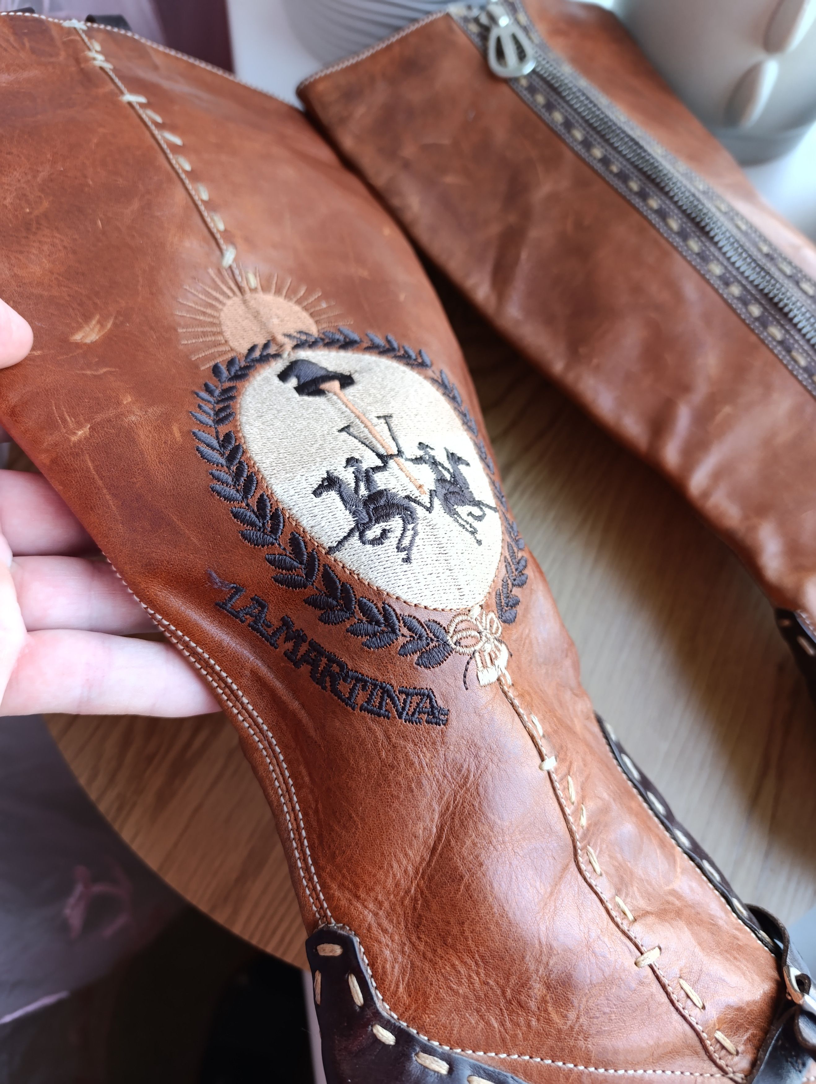 La Martina LA MARTINA BROWN LEATHER KNER HIGHT HEELED ZIP BOOTS Size US 8 / IT 38 - 4 Thumbnail