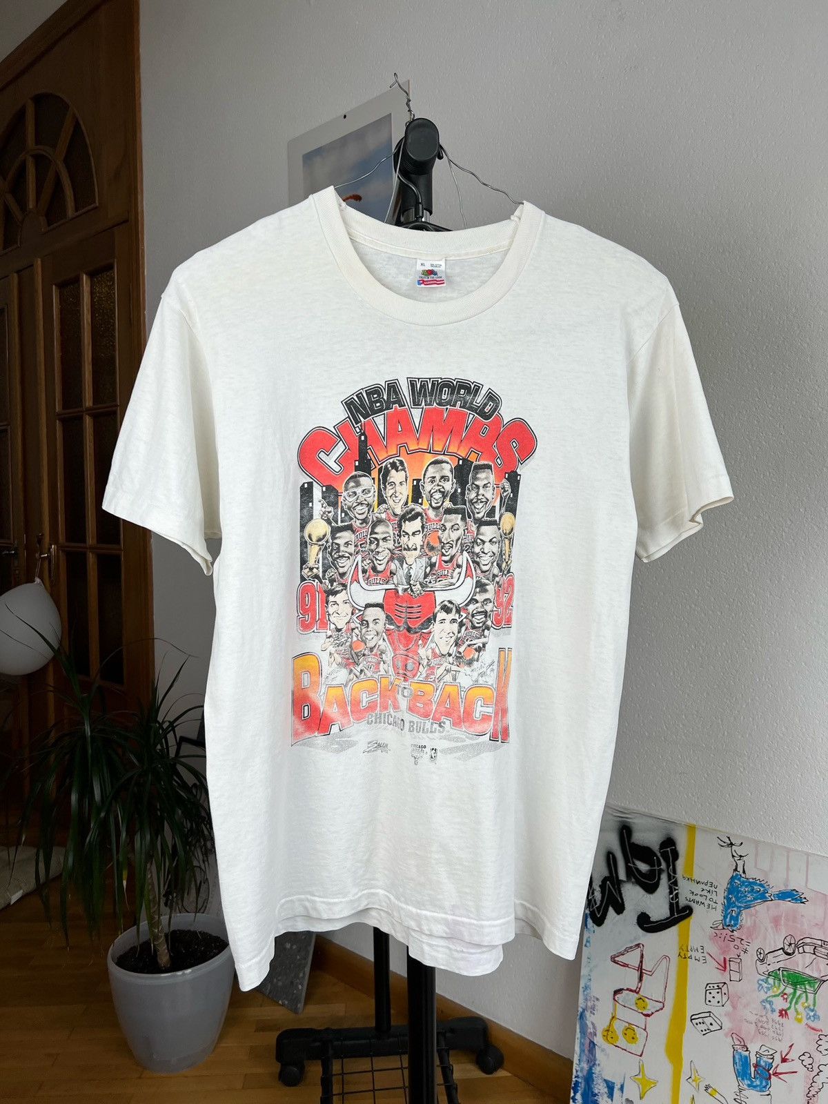 image of Vintage Chicago Bulls Tshirt Nba World Champs 90's Tee in White, Men's (Size XL)