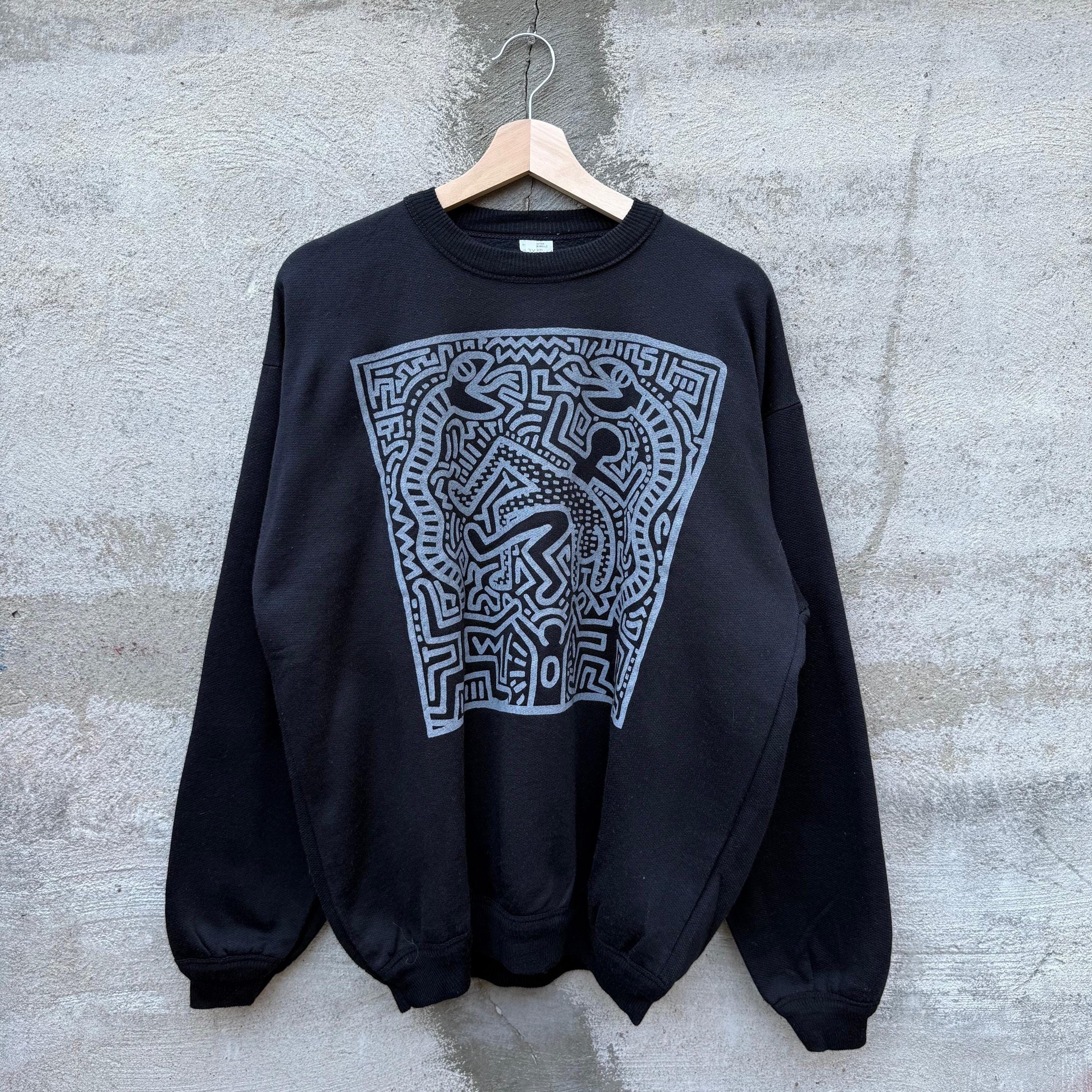 Vintage 90's Keith Haring Artwork Black Sweatshirt Crewneck Size US L / EU 52-54 / 3 - 1 Thumbnail