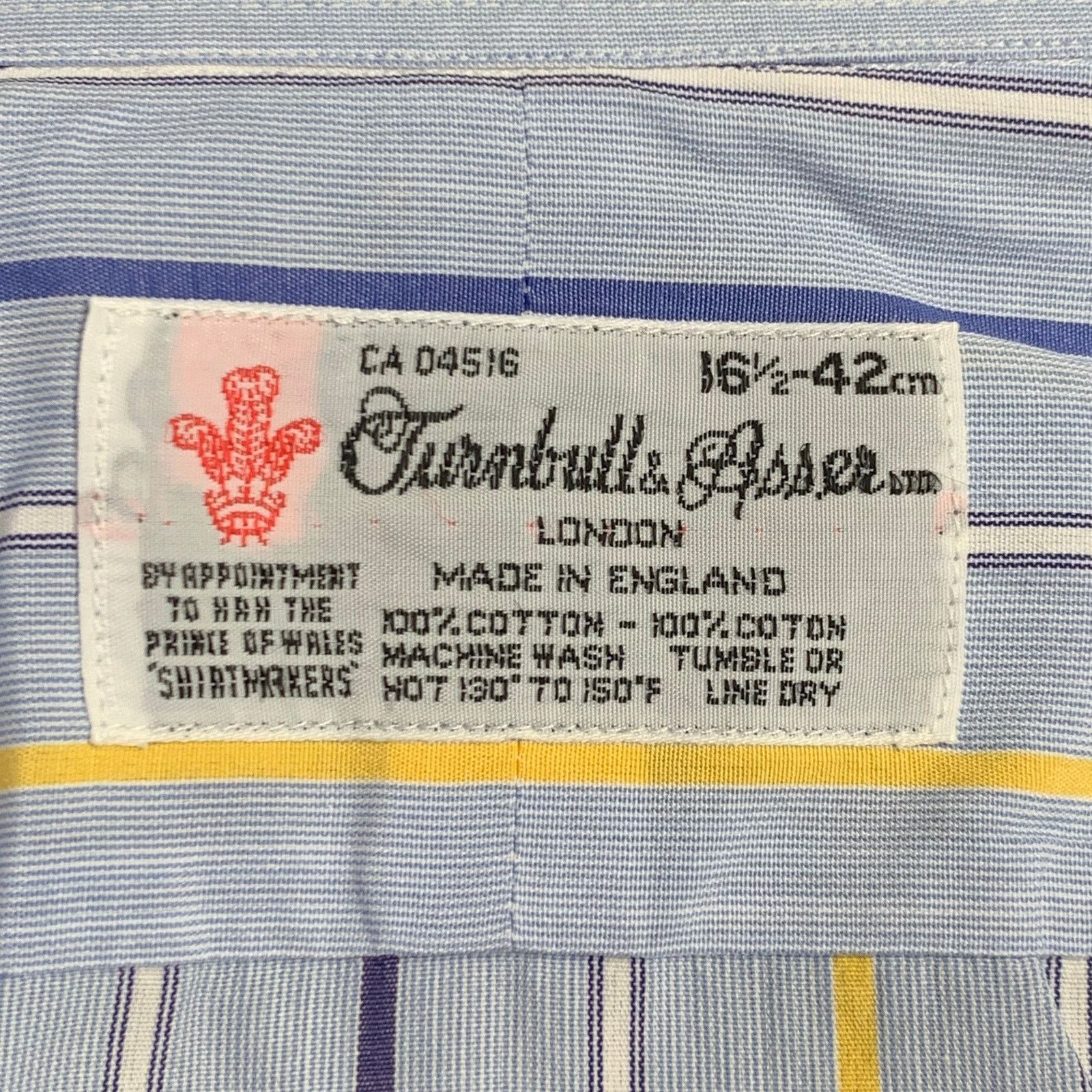 Turnbull & Asser Blue Navy Yellow Stripe Cotton French Cuff Long Sleeve Shirt Size US L / EU 52-54 / 3 - 5 Thumbnail
