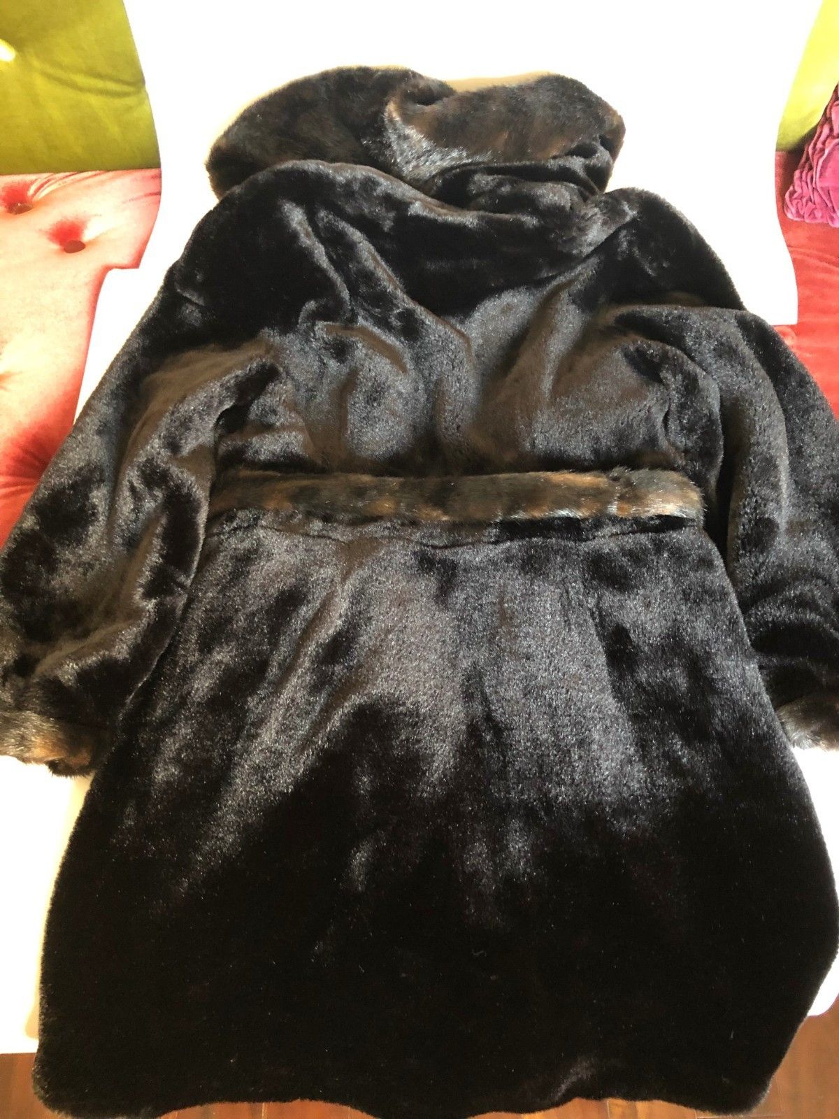 Other Luomingsi Black Faux Mink Coat Hoodie Brown Belt 16 US Size XXL / US 16-18 / IT 52-54 - 3 Thumbnail