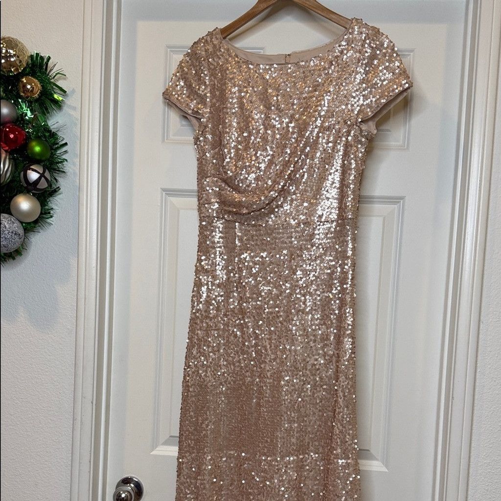 Adrianna Papell Adrianna Papell gold sequin short cap sleeve formal gown 8 Size M / US 6-8 / IT 42-44 - 2 Thumbnail