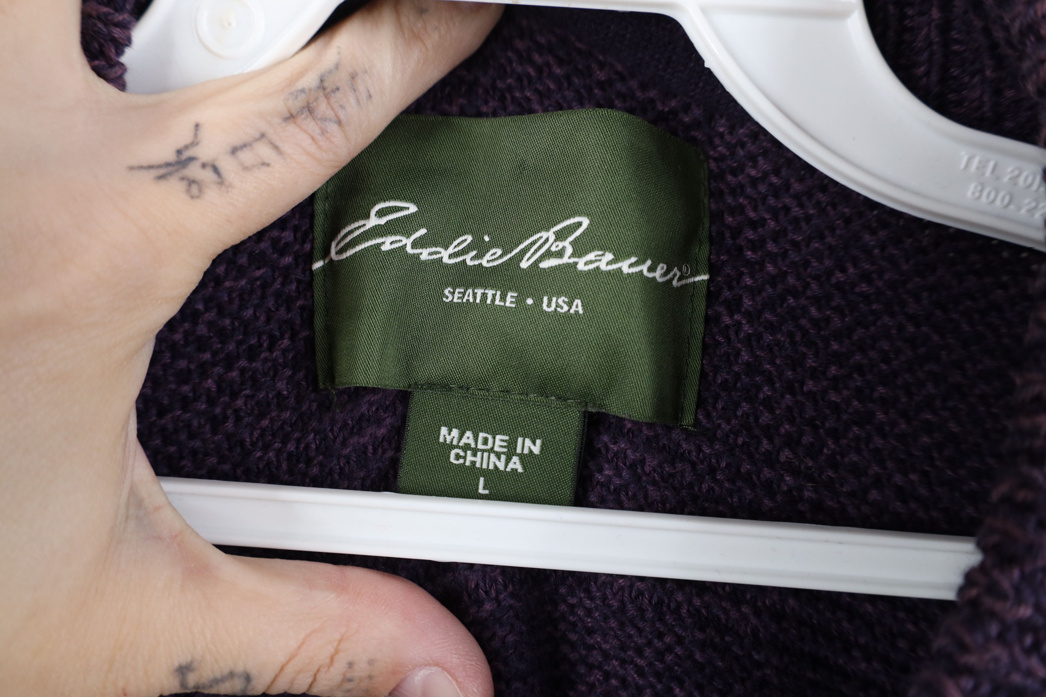 Eddie Bauer × Vintage Vintage Eddie Bauer Blank Cotton Knit Henley Sweater Purple Size US L / EU 52-54 / 3 - 10 Thumbnail