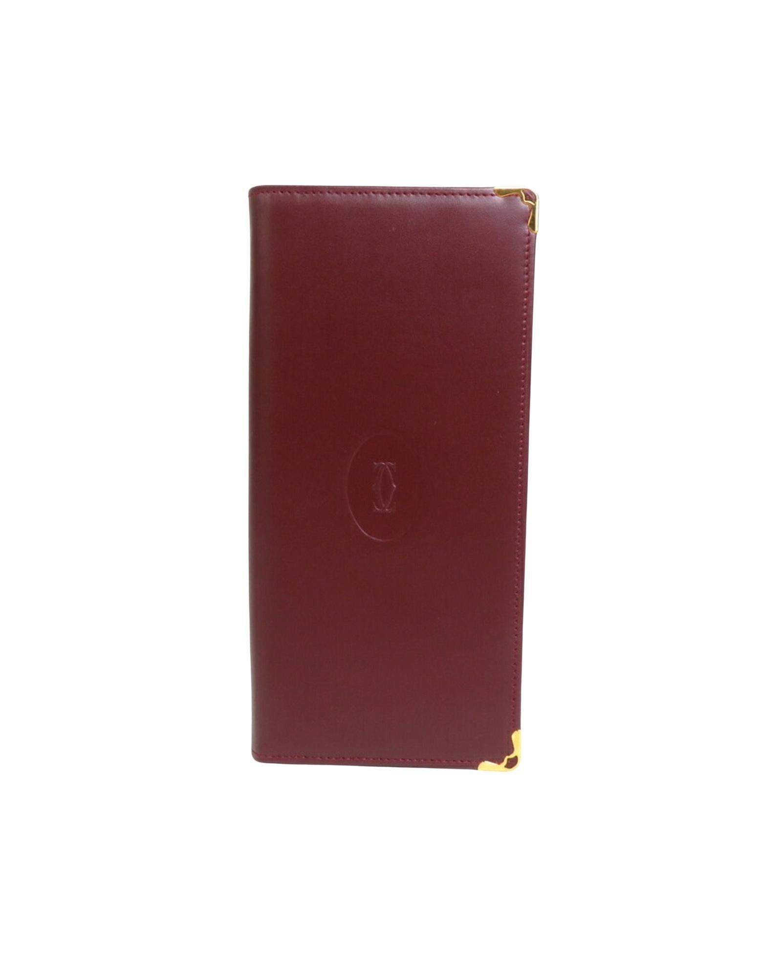 image of Cartier Burgundy Leather Bi-Fold Long Wallet, Women's
