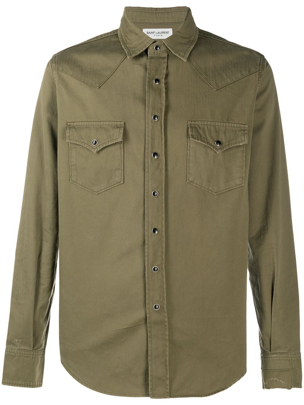 Saint Laurent Paris o1mle1224 Classic Werstern Shirt in Khaki Green Size US M / EU 48-50 / 2 - 1 Thumbnail