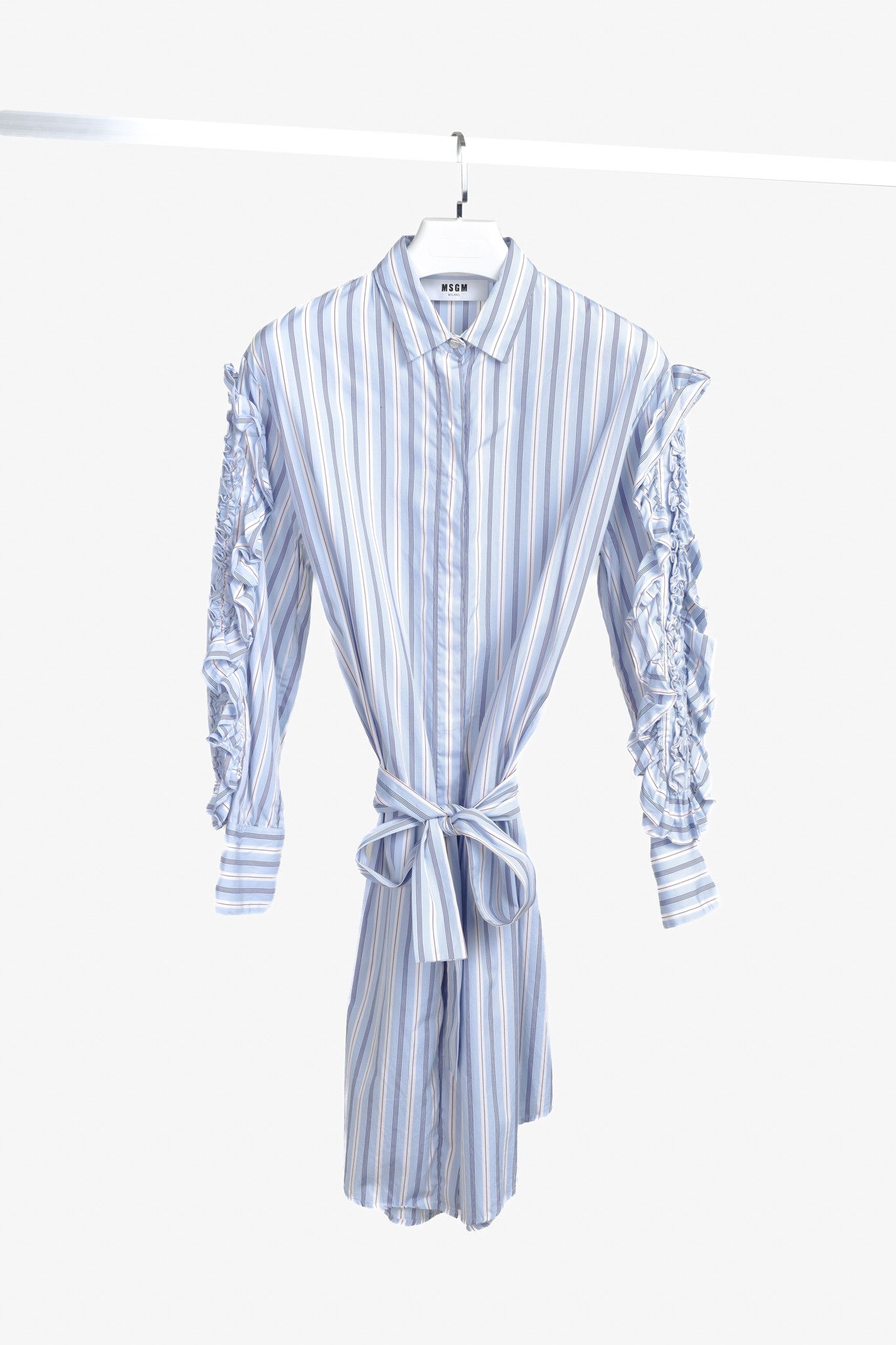 MSGM MSGM Milano Blue Striped Ruffled Arm Shirtdress Size M / US 6-8 / IT 42-44 - 1 Thumbnail