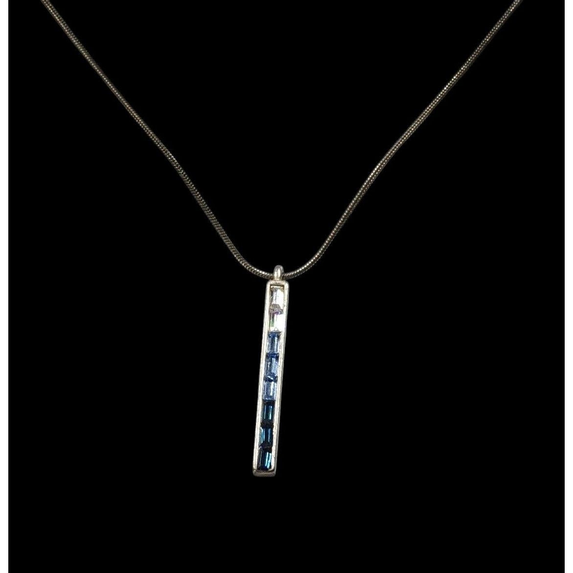 Other Modern Ombre Blue And Silver Tone Gemmed Pillar Necklace Size ONE SIZE - 3 Thumbnail
