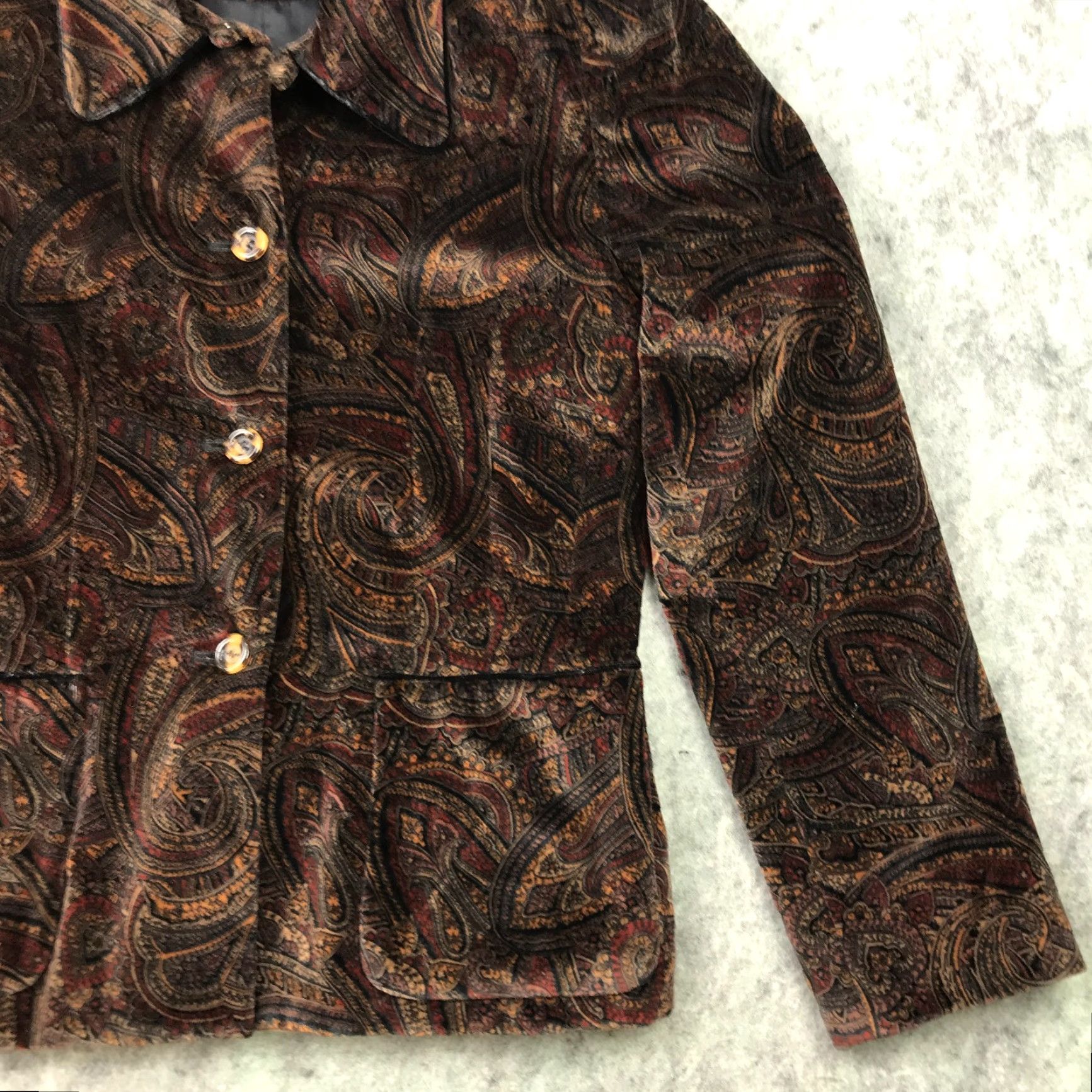Kasper Kasper & Company Womens Paisley Jacket Size 10 Brown Button Up Lined Pockets Casual Size L / US 10 / IT 46 - 3 Thumbnail