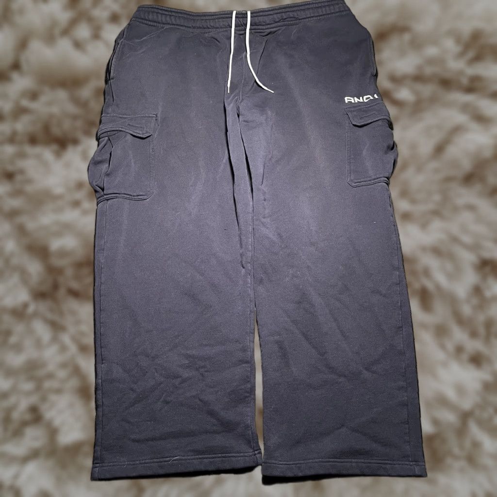 VINTAGE AND1 Pants Men 3XL Blue Cargo Baggy Sweatpants Y2K Wide-Leg Workout Gym