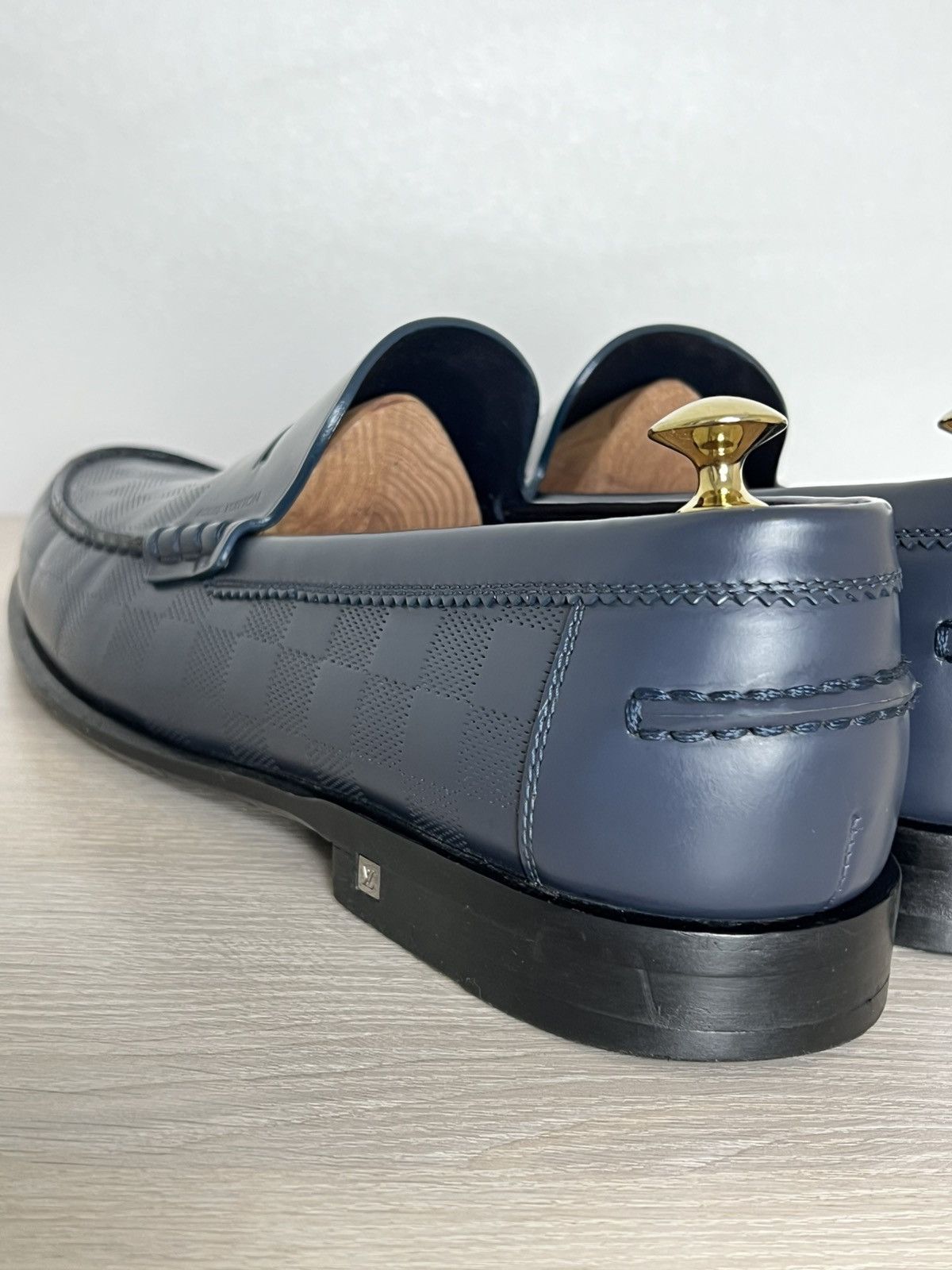 Louis Vuitton Louis Vuitton Damier Embossed Leather Penny Loafers Blue 10 Size US 10 / EU 43 - 10 Thumbnail