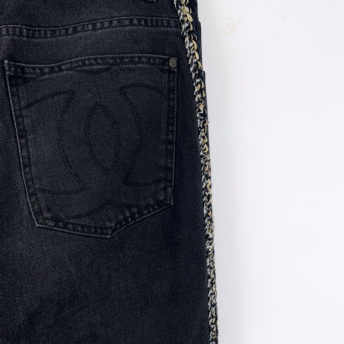 Chanel Chanel Black Side Tweed Woven Cotton Denim Pants K26WX Size 25" / US 0 / IT 36 - 5 Thumbnail
