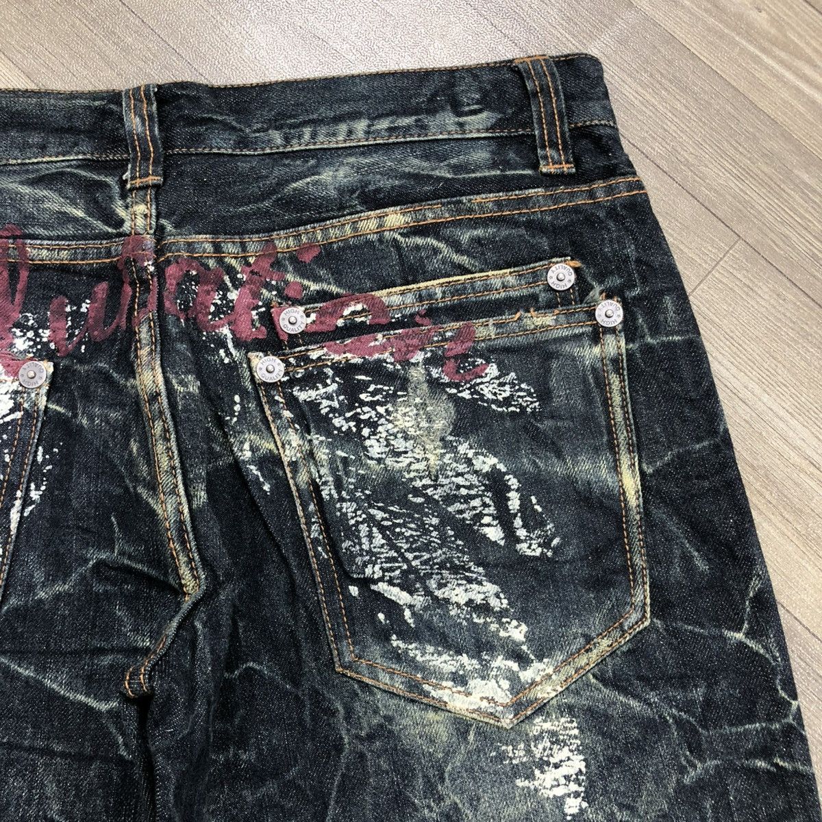 If Six Was Nine 2000s Nylaus Distressed Punk Bondage Bootcut Flared Jeans Size US 31 - 6 Thumbnail