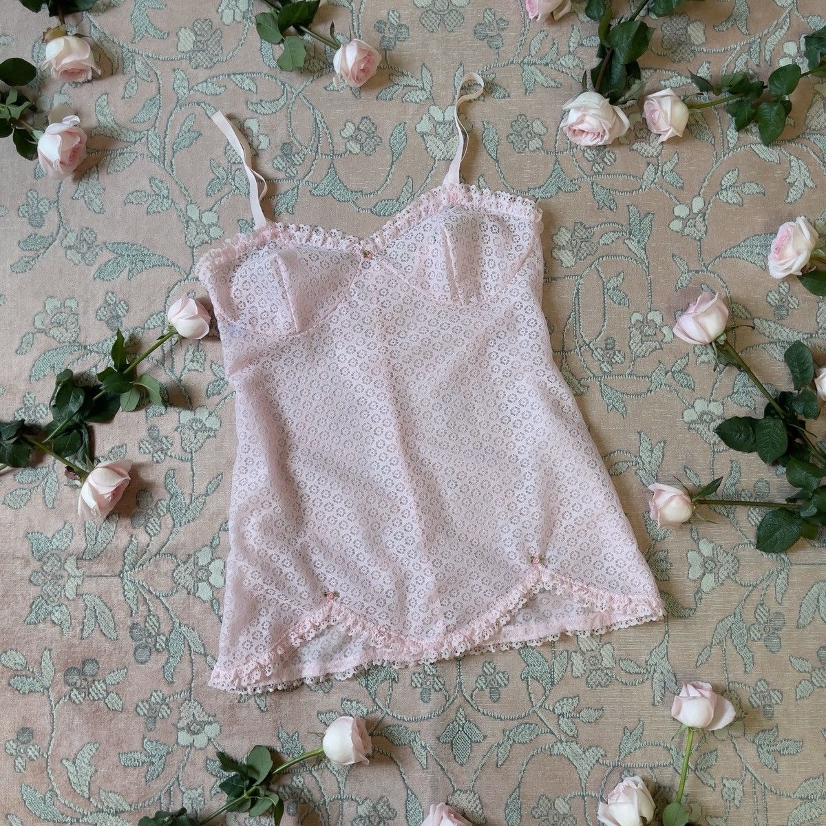Vintage Vintage 1970s Pink Lace Lingerie Slip Dress (M–L) Size L / US 10 / IT 46 - 8 Thumbnail