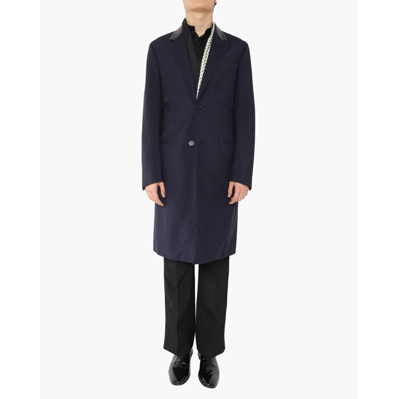 Berluti SS18 Leather Trimmed Coat in Navy Wool Size US M / EU 48-50 / 2 - 3 Thumbnail