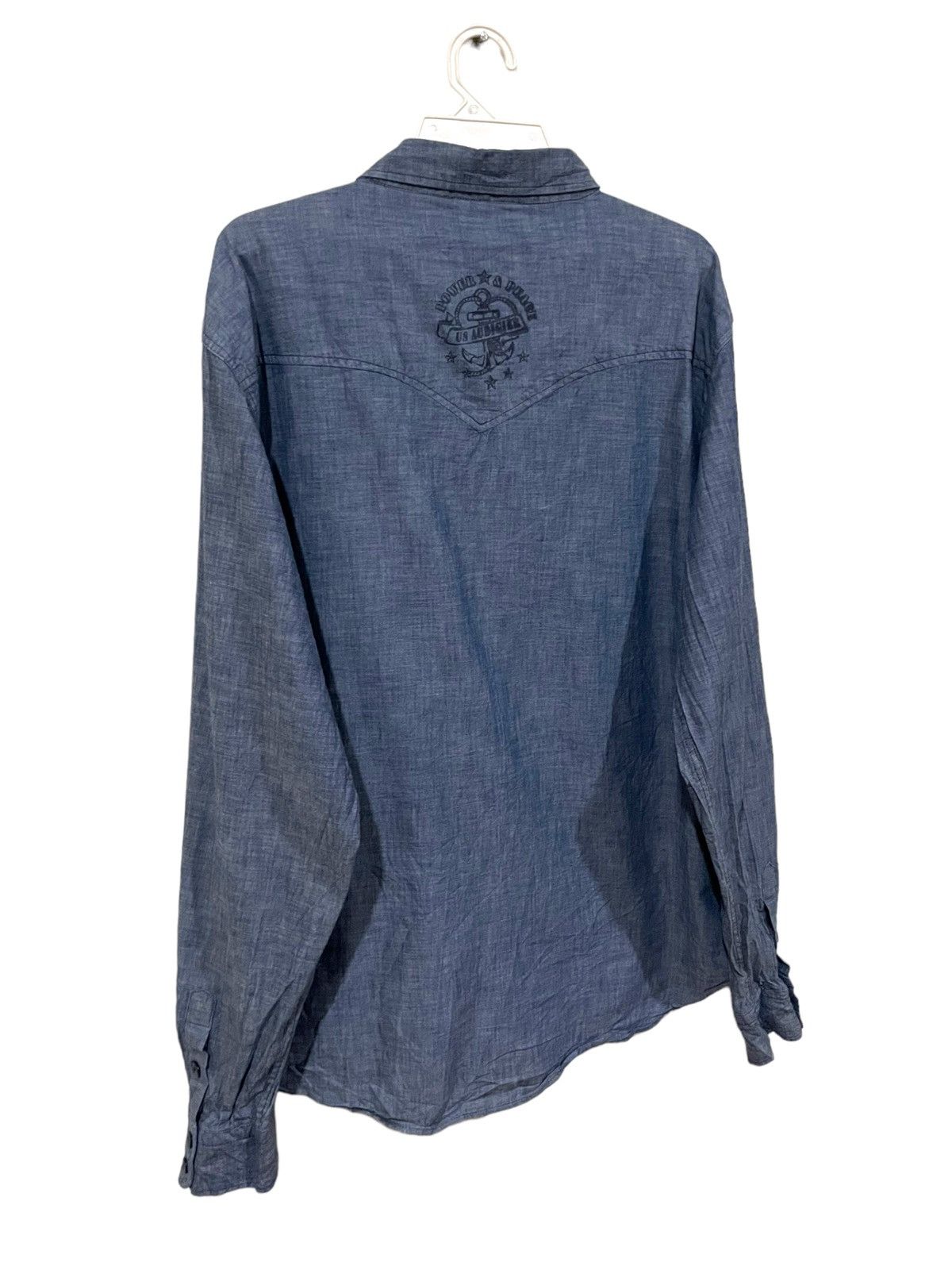 Christian Audigier × Designer Christian Audigier USN Inspired Stencil Chambray Shirts Size US XXL / EU 58 / 5 - 6 Thumbnail