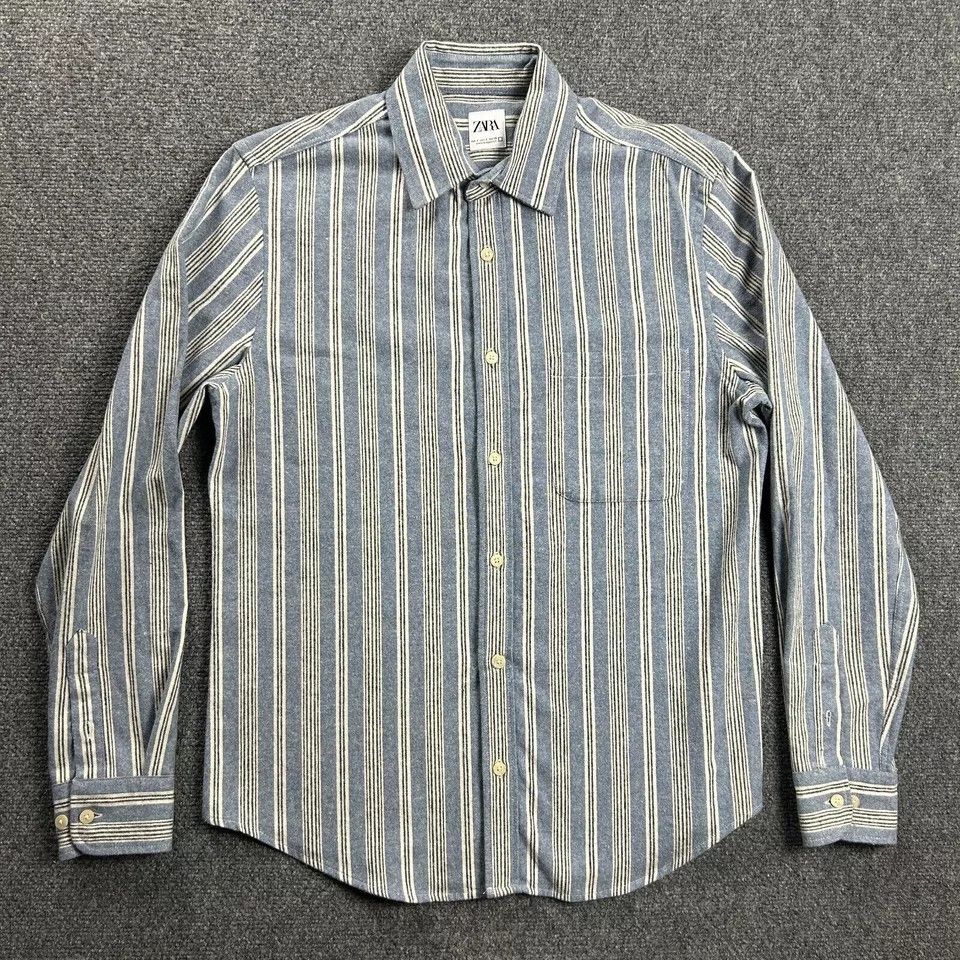 Zara Zara Flannel Shirt Mens Small Blue Striped Button Up Pocket Size US S / EU 44-46 / 1 - 1 Thumbnail