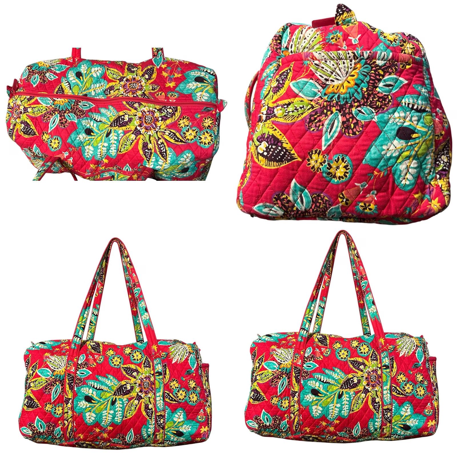 Vintage Vera Bradley Weekender Large Travel Duffel Bag Rumba Red Teal Floral Women's Luggage - Symphony In Hue Pattern Quilted Bag Size ONE SIZE - 8 Thumbnail