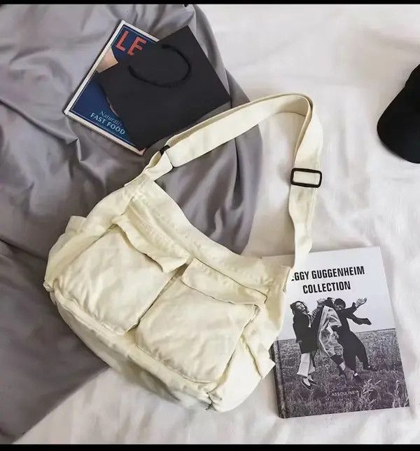 Handmade Simple Cool Many Pockets Canvas Shoulder Bag🔥🔥🔥 Size ONE SIZE - 1 Thumbnail