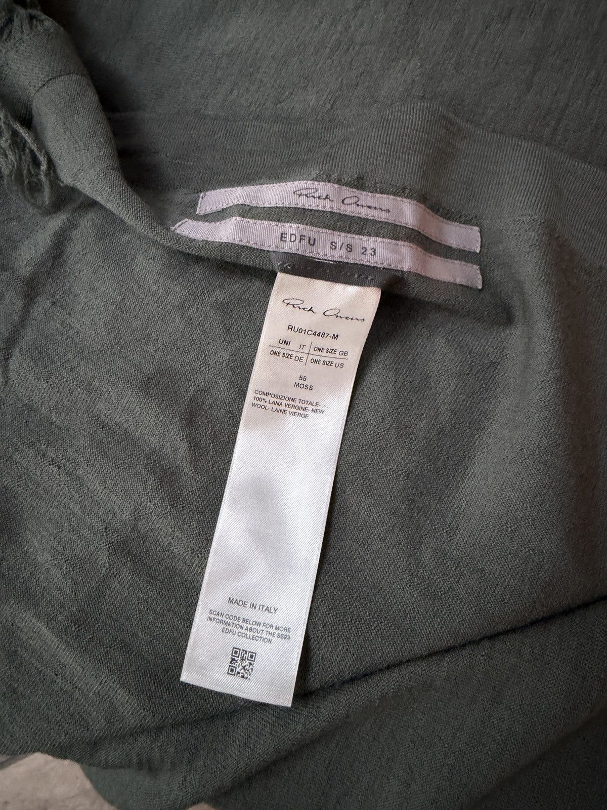 Rick Owens EDFU S/S 23 - PASHMINA SCARF - MOSS Size ONE SIZE - 4 Thumbnail