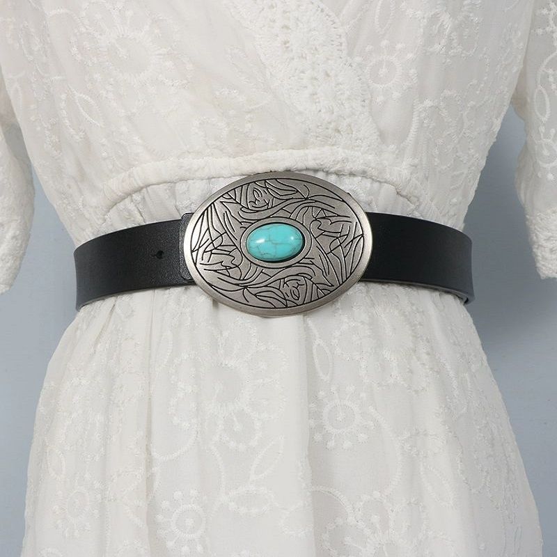 Designer Turquoise stone Belt Riveted Belts Menswear Accessories Size ONE SIZE - 4 Thumbnail