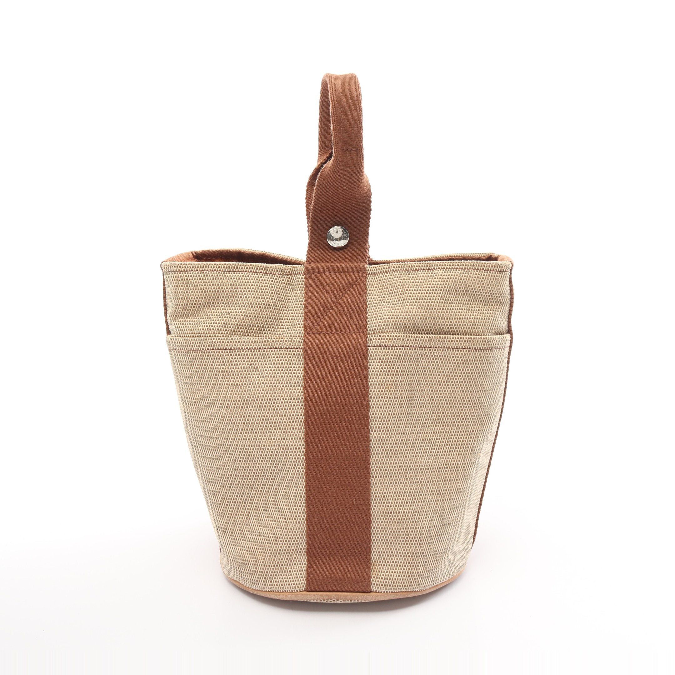 image of Hermes Saxo Pm Handbag Canvas Beige Brown Silver Hardware, Women's