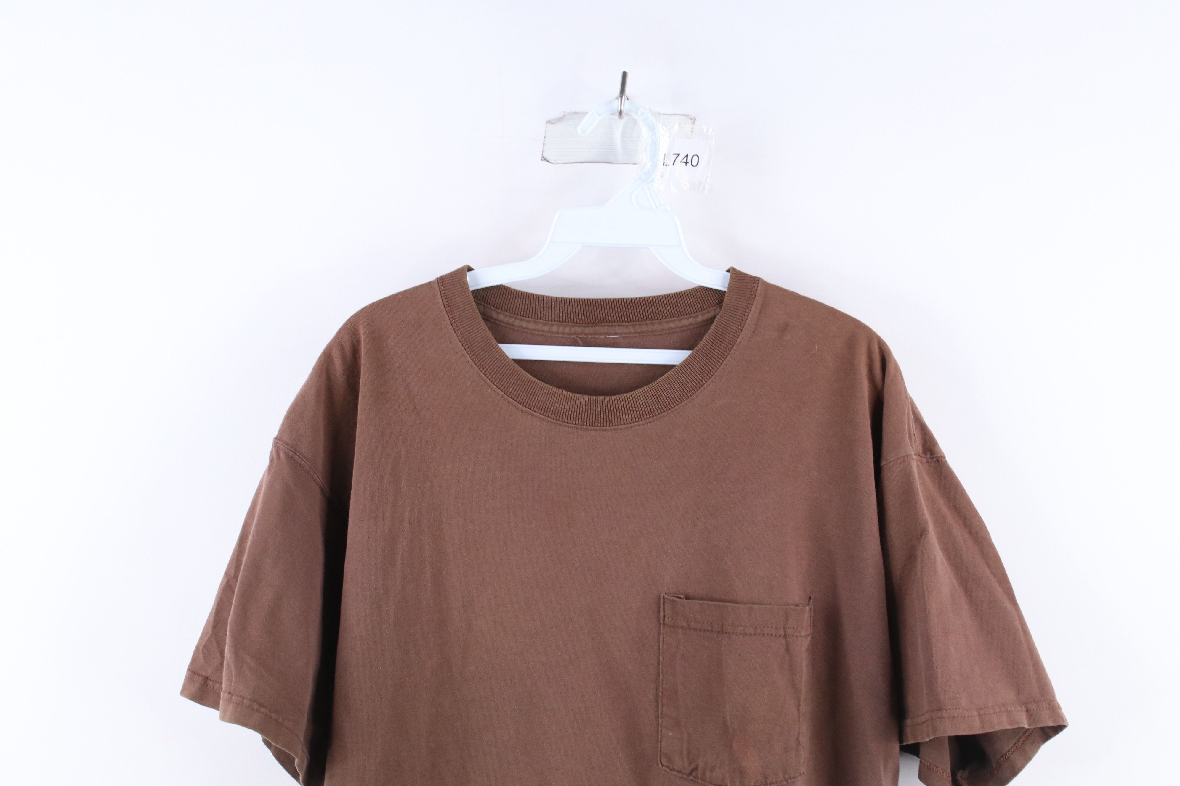 Vintage Vintage 90s Streetwear Blank Cotton Pocket T-Shirt Brown Size US XL / EU 56 / 4 - 2 Thumbnail