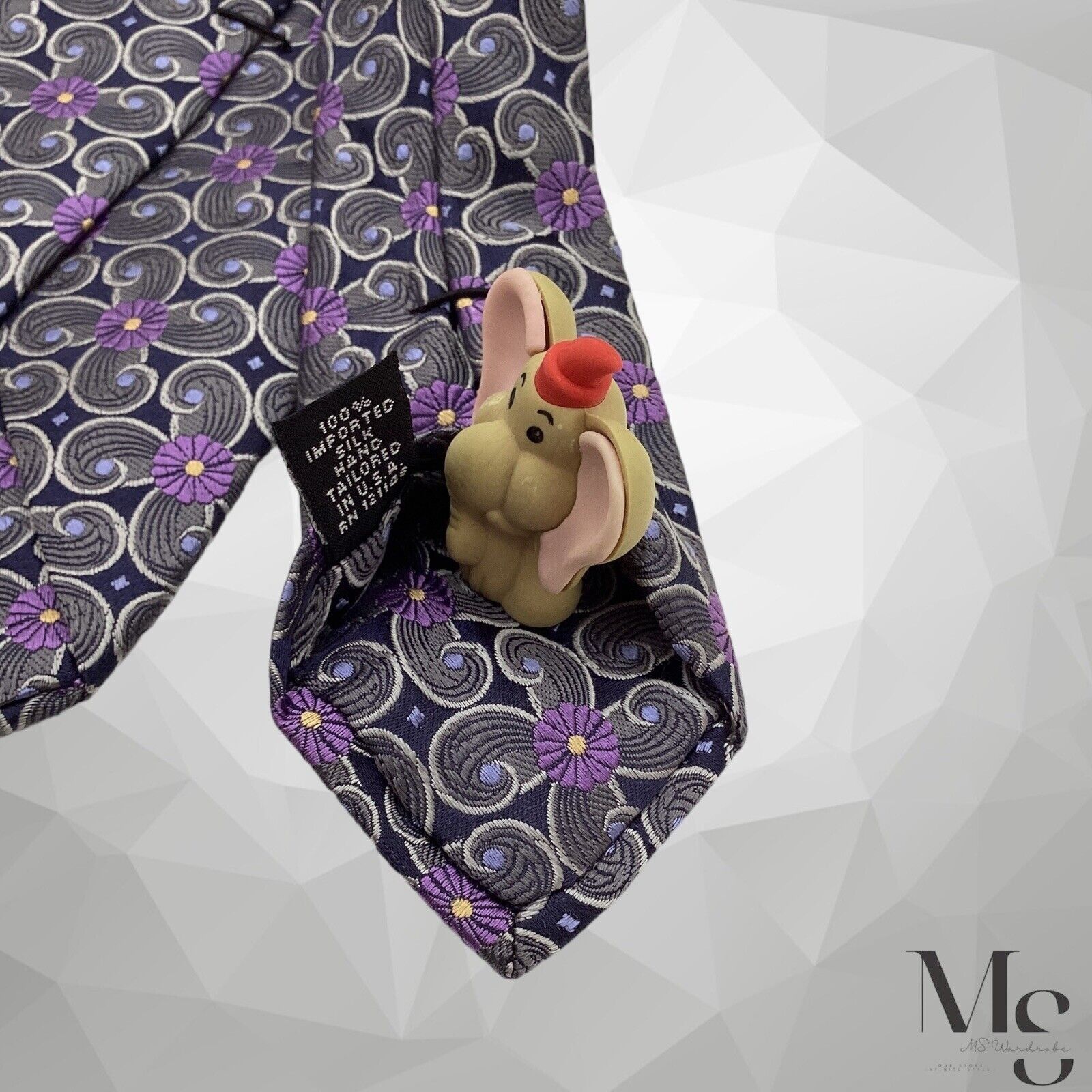 Ike Behar IKE BEHAR Gray Floral Luxury Silk Tie H.Made In USA W:3.5" Size ONE SIZE - 6 Thumbnail