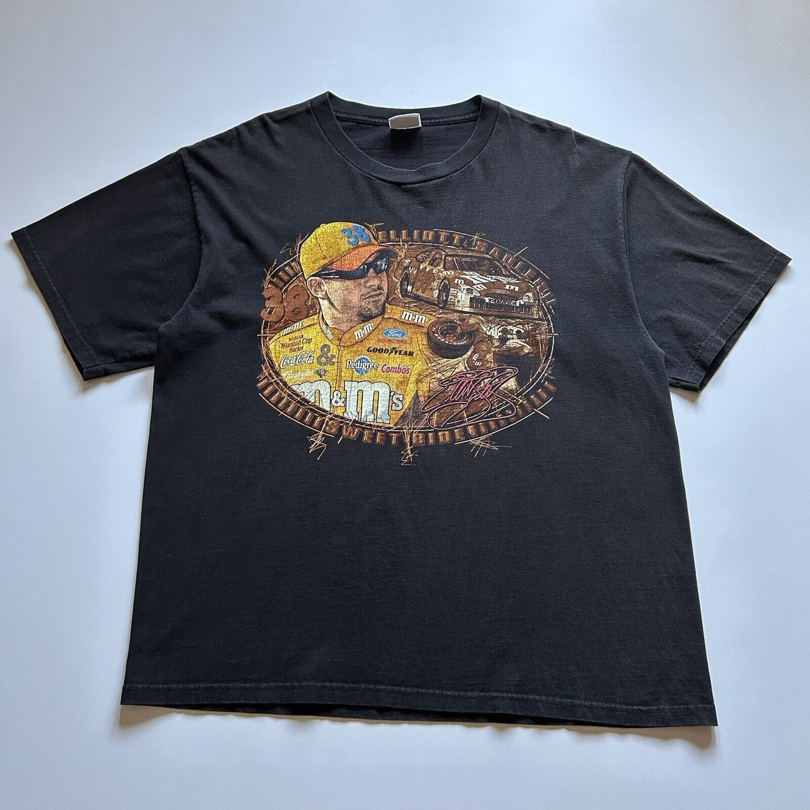 Vintage Y2K NASCAR M&Ms Racing T Shirt XXL Faded Black Rare