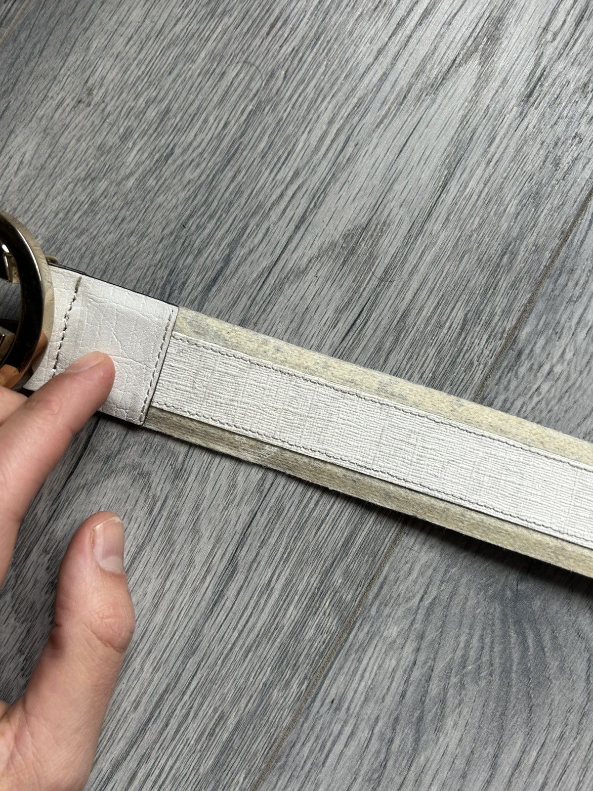 Gucci White GG Buckle Leather Monogram Belt Size 38 - 3 Thumbnail