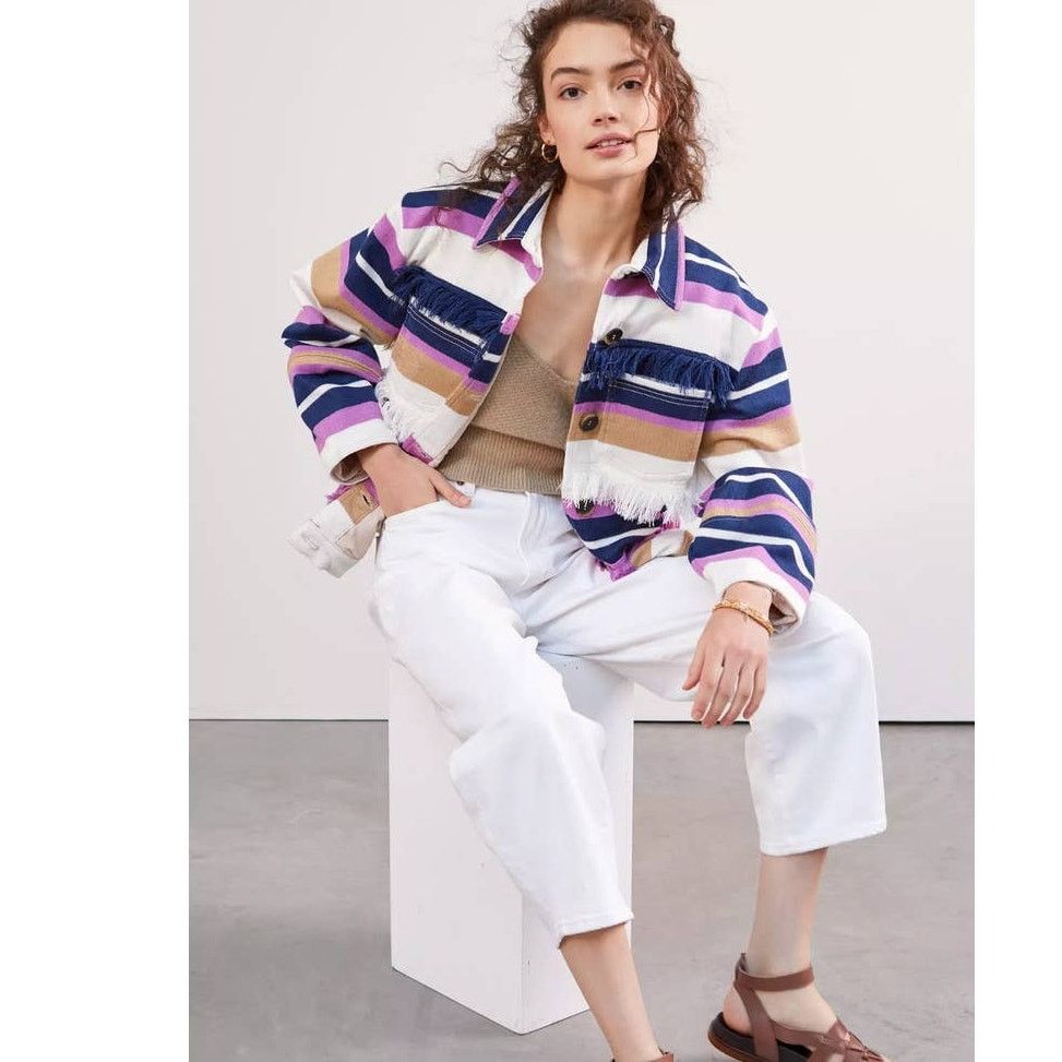 Other Alexandra Bueno Stripe Fringed Buttondown Jacket $398 SMALL Size S / US 4 / IT 40 - 1 Thumbnail