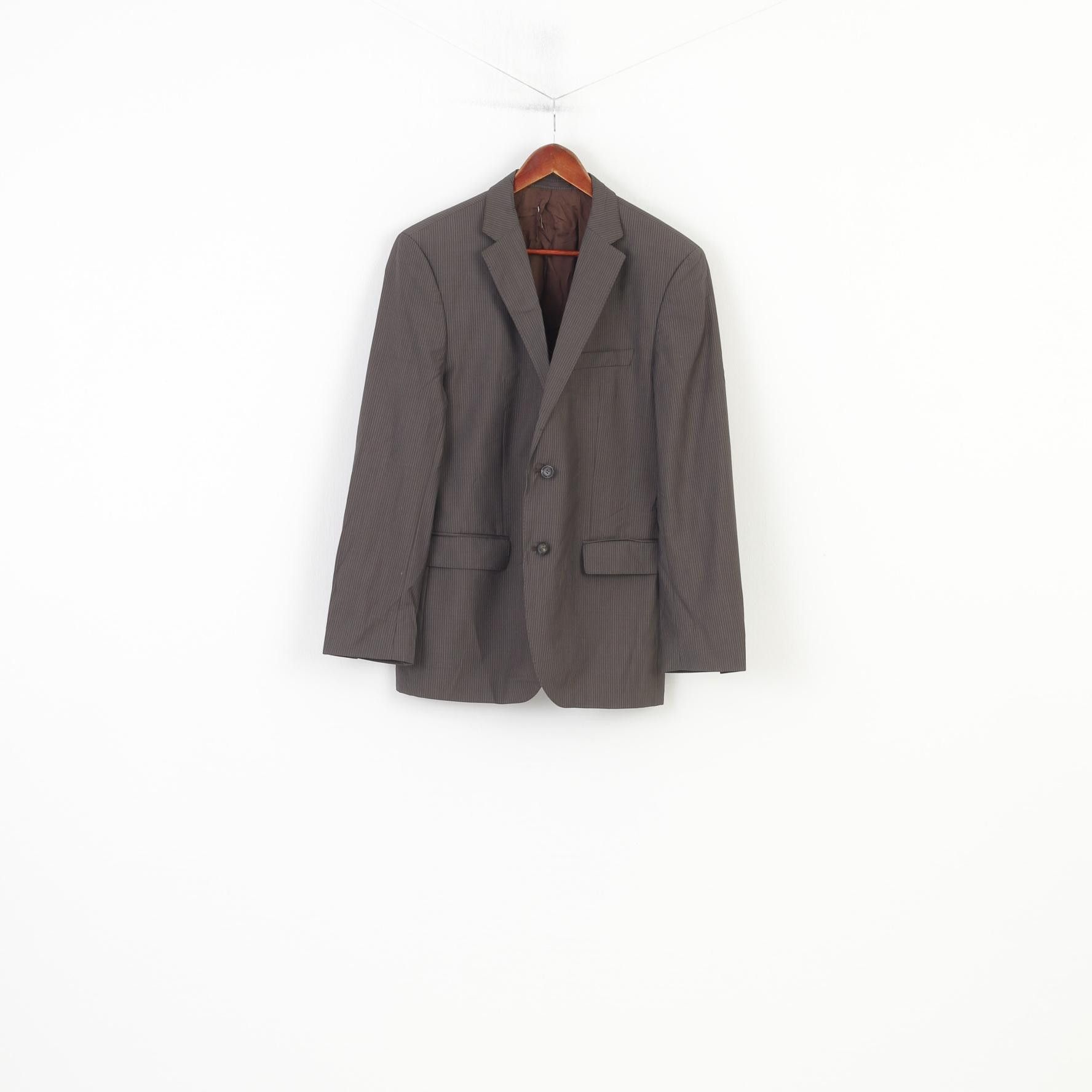 Hugo Boss × Vintage Hugo Boss Men 40 50 Blazer Grey Striped Virgin Wool 10932 Size 40R - 1 Thumbnail
