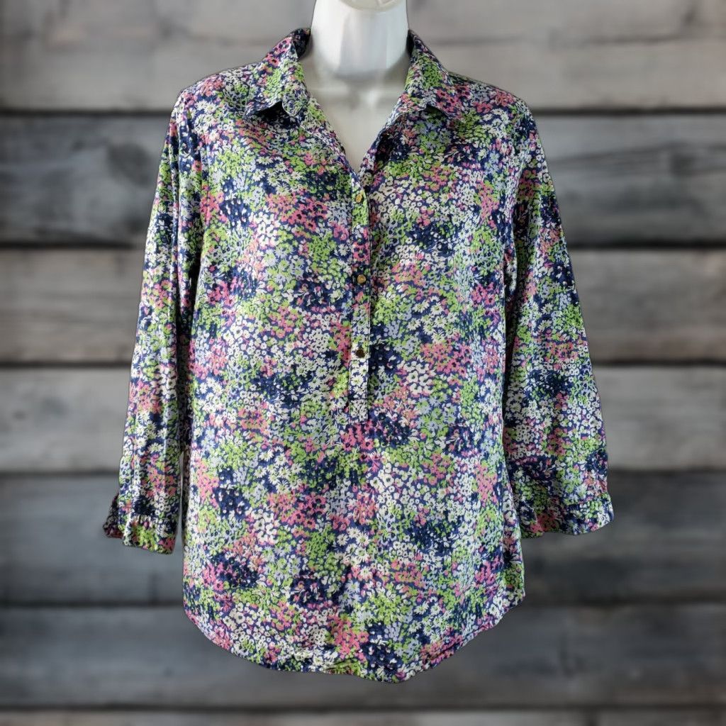 Lands' End Lands' End Womens Blouse Shirt 3/4 Sleeve Cotton Floral Pink Blue Size 10 Womens Size L / US 10 / IT 46 - 1 Thumbnail