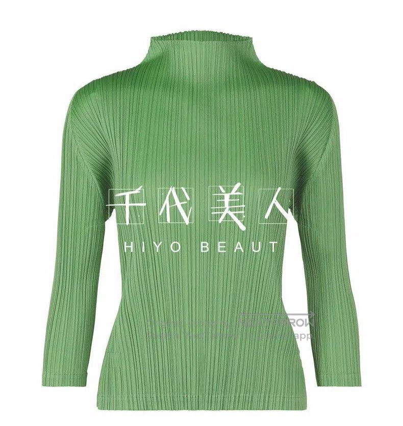 Issey Miyake Issey Miyake Mock Neck 3/4 Sleeve T-Shirt - Green Size XL / US 12-14 / IT 48-50 - 3 Thumbnail