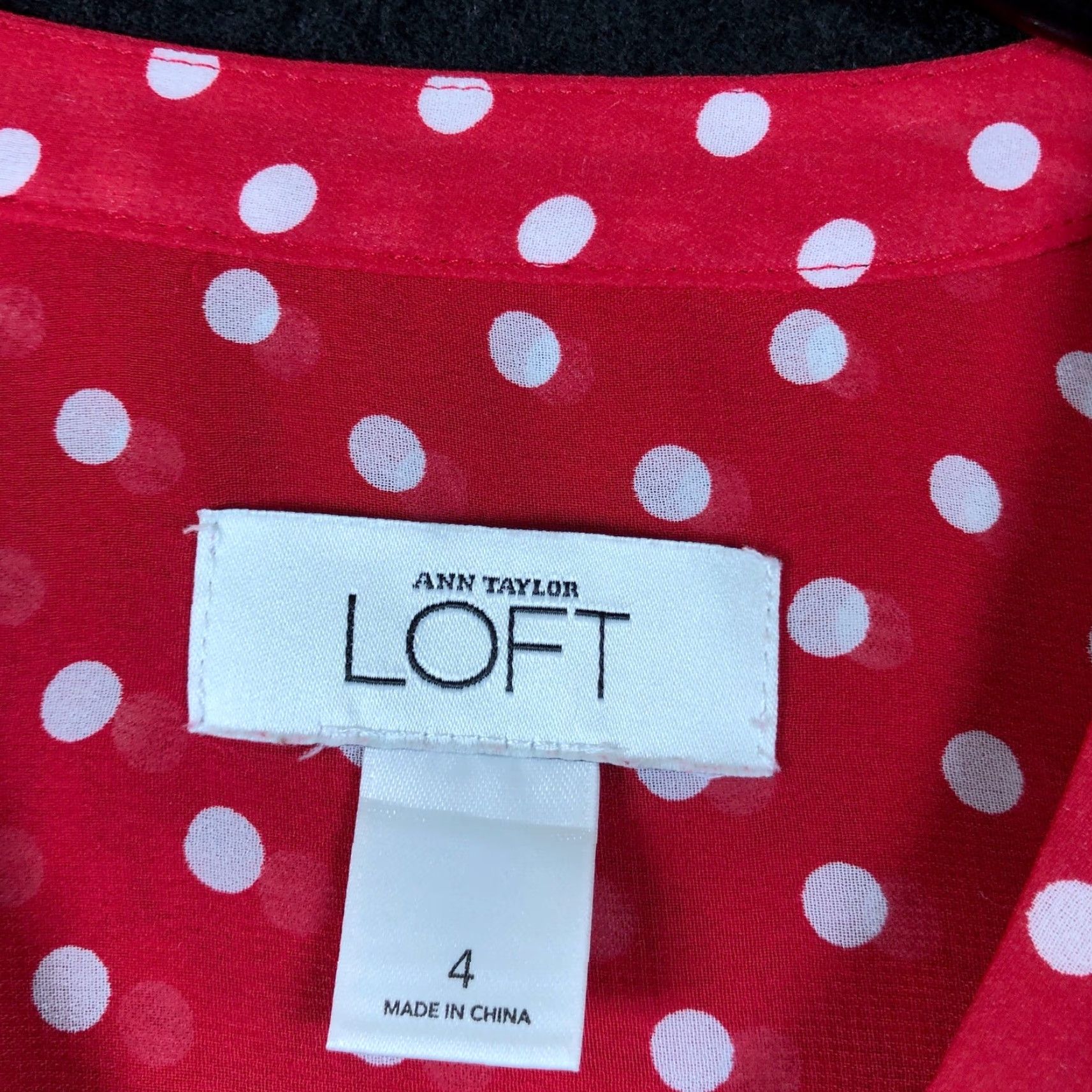 Loft Ann Taylor Loft Blouse Womens Red White Dotted Short Sleeve Sheer Button Down 4 Size S / US 4 / IT 40 - 6 Thumbnail