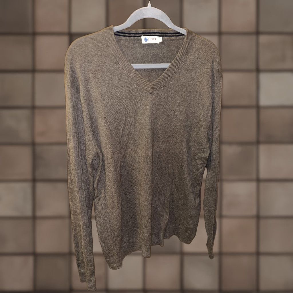 J.Crew VINTAGE J.CREW Mens Large Sweater Long Sleeve V-Neck Pullover Knit Cashmere Cotton Brown 90s Classic Preppy Size US L / EU 52-54 / 3 - 1 Thumbnail