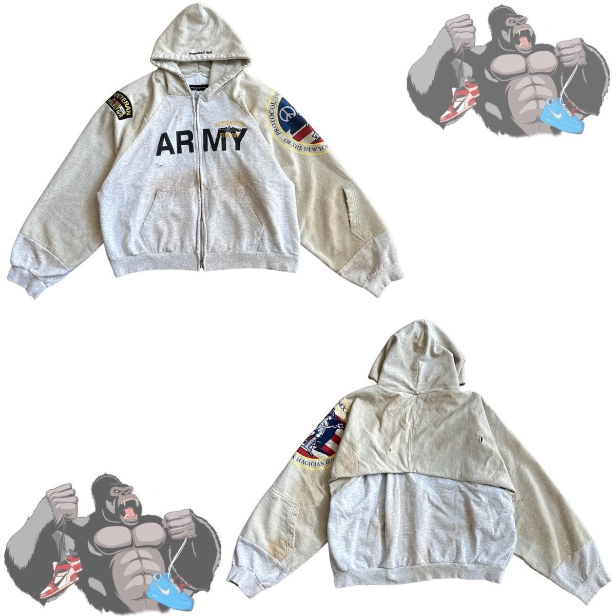 ★人気【Project G/R】Reconstructed Folded Zip Hoodi.e★Khaki PROJECT G/R Khaki Reconstructed Folded Zip Hoodie | Grailed