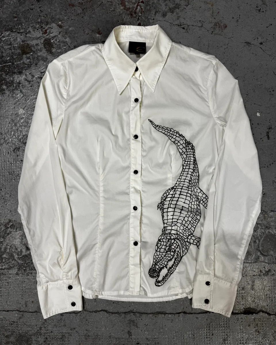 Just Cavalli 2000s Cavalli 3D Crocodile White Shirt Size XS / US 0-2 / IT 36-38 - 3 Thumbnail