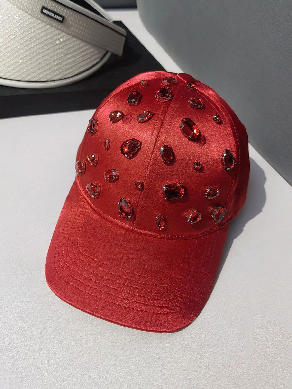 Other Red Rhinestone Baseball Cap, Crystal Hat Size ONE SIZE - 2 Thumbnail