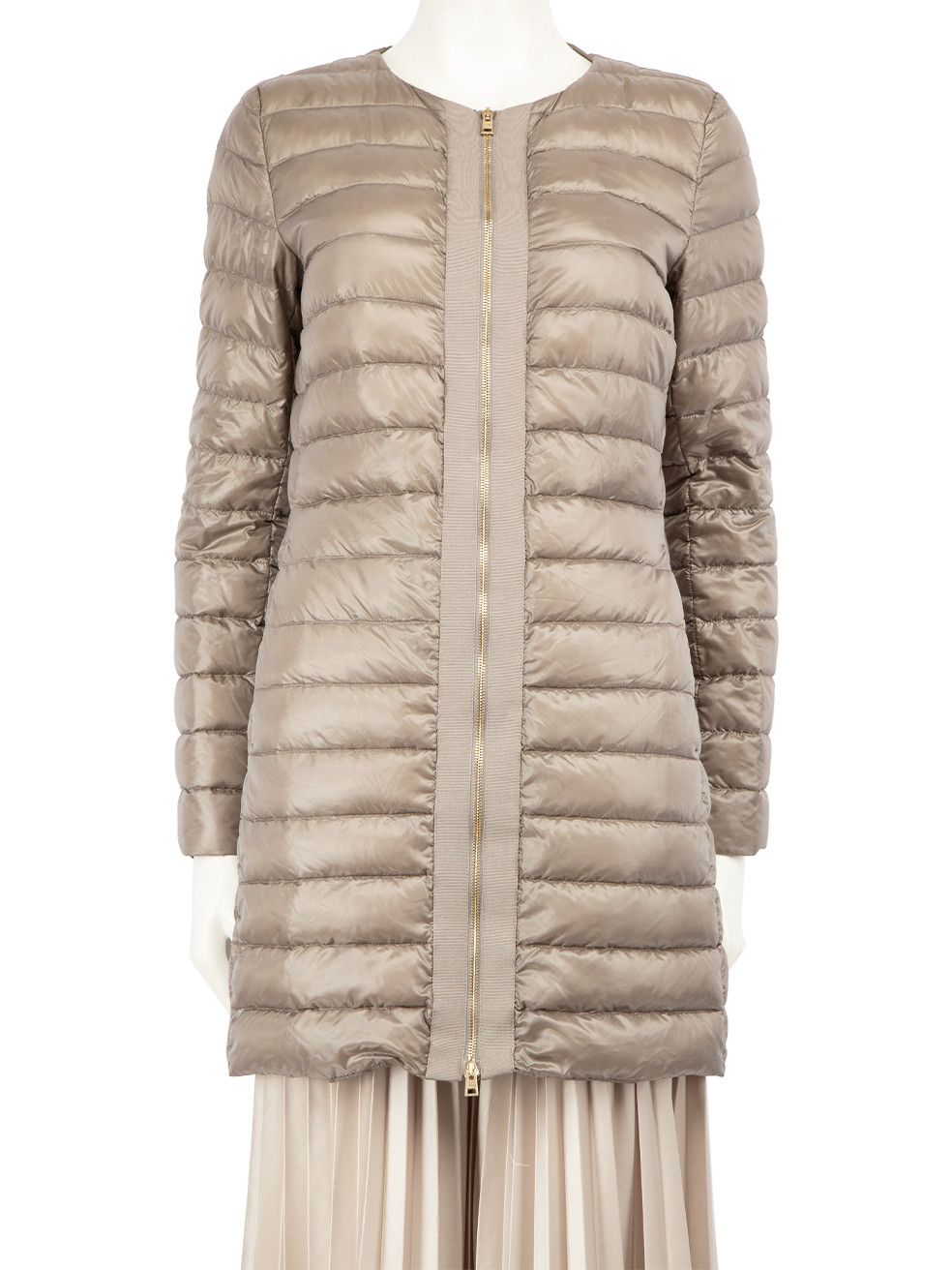 image of Herno Taupe Quilted Puffer Coat in Beige, Women's (Size Medium)