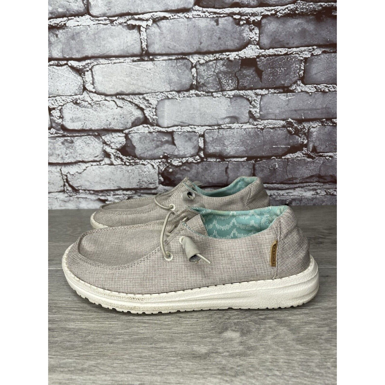 Other Hey Dude Chambray Beige Gray Casual Slip On Casual Shoes Wom Size US 6 / IT 36 - 1 Thumbnail