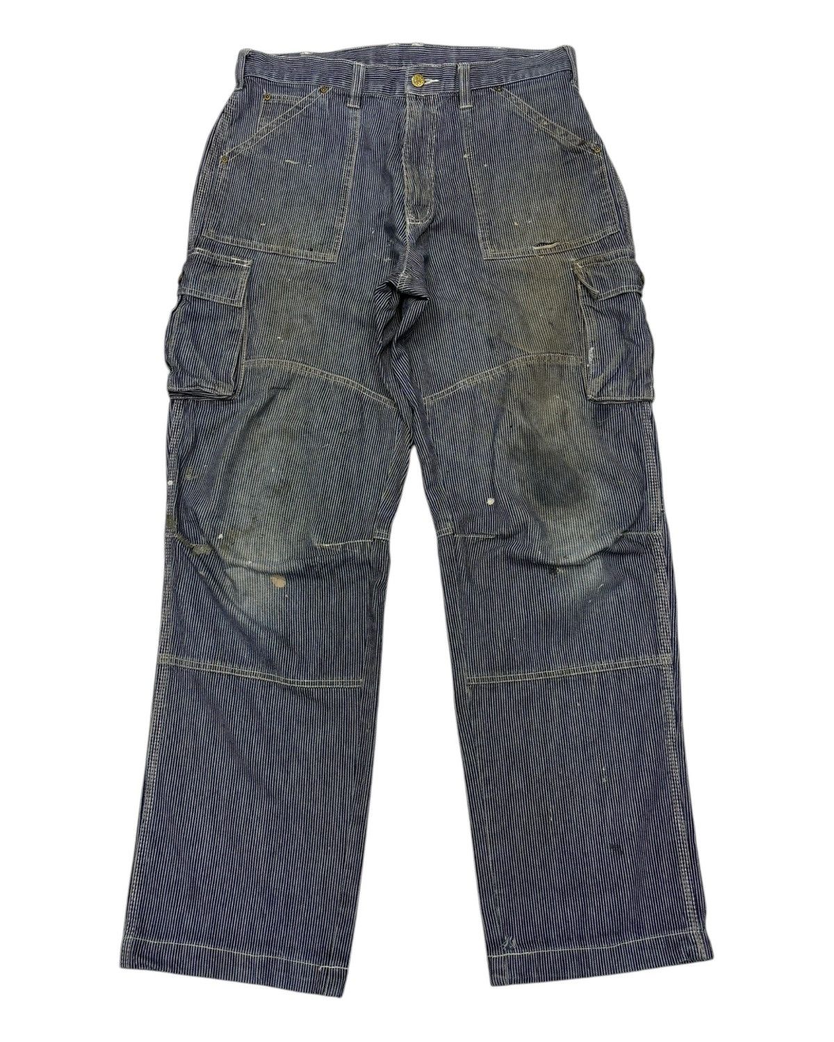 Hysteric Glamour × Japanese Brand 🔥DOGMAN THRASHED HICKORY STRIPE CARGO PANTS DISTRESS WORKERS Size US 34 / EU 50 - 1 Thumbnail
