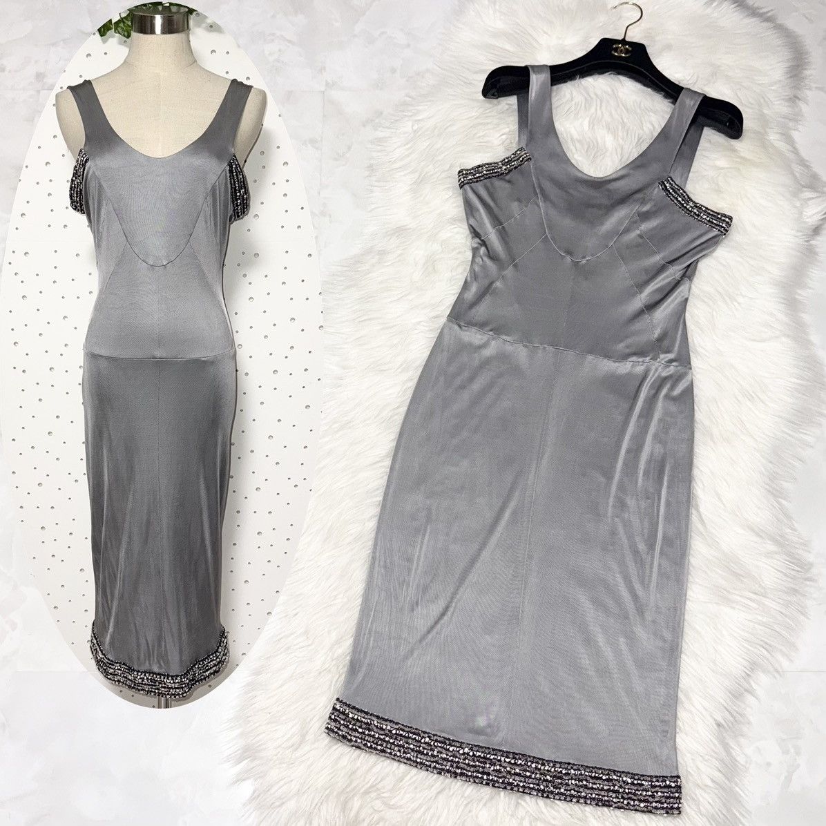 Chanel Genuine Chanel Trimmed Sleeveless Dress 40 Shiny Silver Gray Size M / US 6-8 / IT 42-44 - 1 Thumbnail