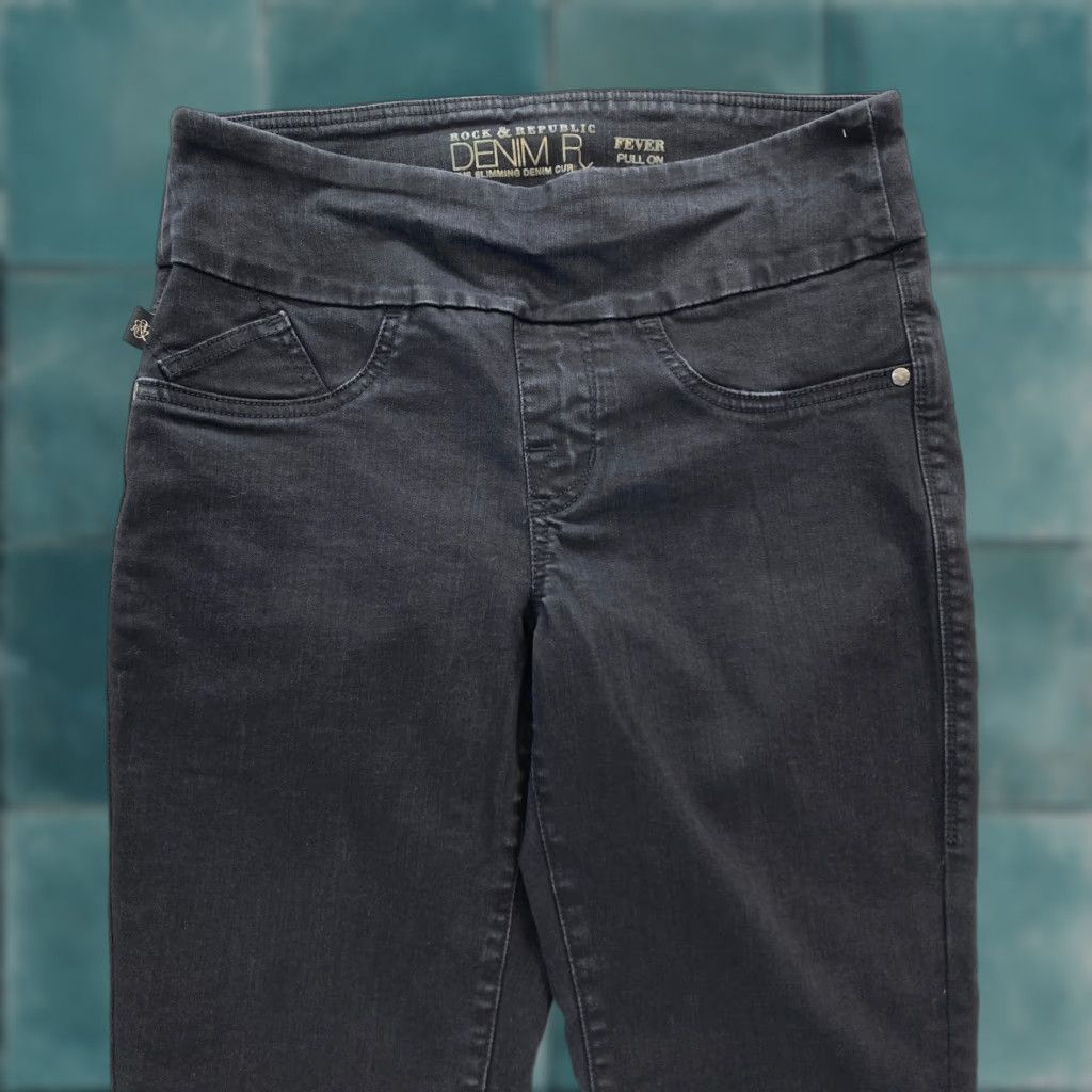 Vintage Rock & Republic Denim RX Fever Pull On Jeans Women's 8 Black Stretch Grunge Y2K Slim Skinny Denim Rock & Republic Jeans Womens 8 Black Grunge Y2K Size 30" / US 8 / IT 44 - 1 Thumbnail