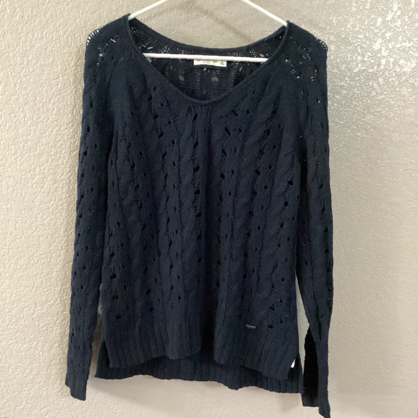 Abercrombie & Fitch Abercrombie & Fitch Sweater Women M Navy Blue Cable Knit Wool Rabbit Blend V-Neck Pullover Casual Winter Size M / US 6-8 / IT 42-44 - 2 Thumbnail