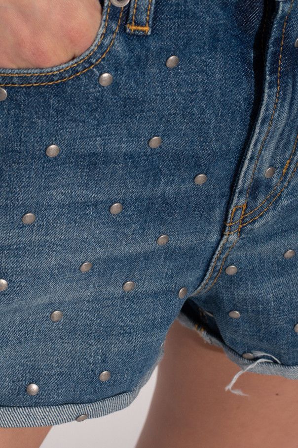 Saint Laurent Paris o1s1wg111024 High-Waisted Shorts Studded Fall Denim in Blue Size 25" / US 0 / IT 36 - 4 Thumbnail