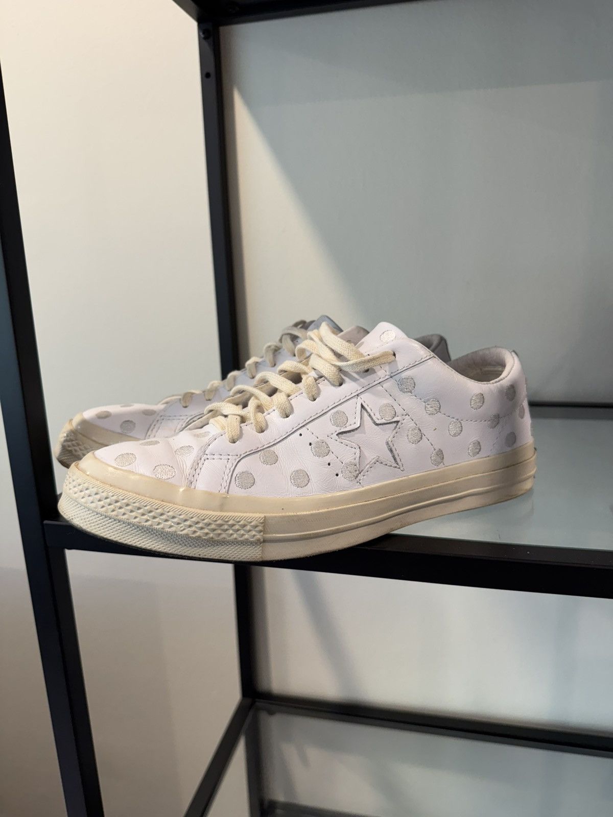 Converse Chuck Taylor Sample White Grey Dot Leather Shoes, Men's (Size 9)
